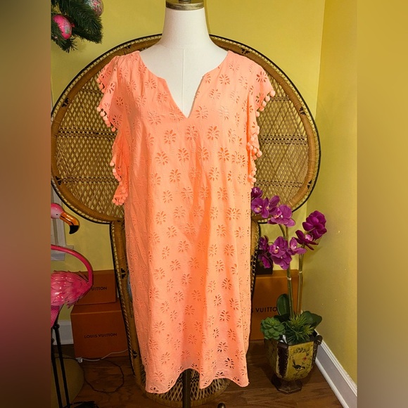 Lilly Pulitzer NWT Astara Eyelet Shift Dress Peach 🍑 Flamingo Palm Size XS - Picture 12 of 15